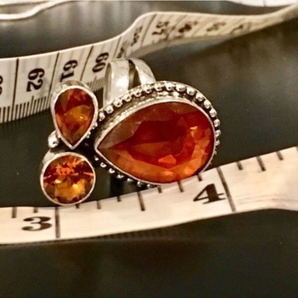 Artisan Golden Orange Topaz Silver Ring Sz 6.25 - Picture 6 of 7